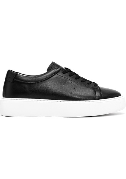 Erkek Siyah Bağcıklı Kalın Tabanlı Deri Sneaker 25SFD700118
