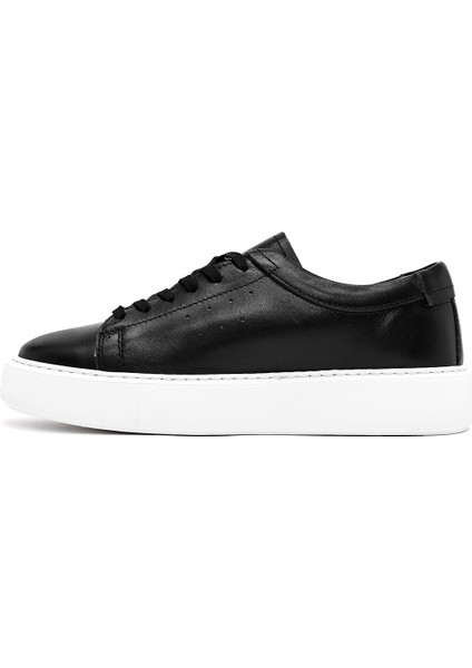 Erkek Siyah Bağcıklı Kalın Tabanlı Deri Sneaker 25SFD700118