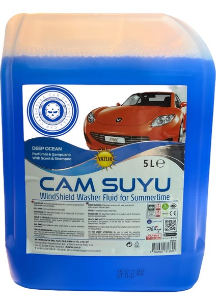 Yazlık Cam Suyu 5 Lt Parfümlü ve Şampuanlı Böcek Temizleme Okyanus Kokulu