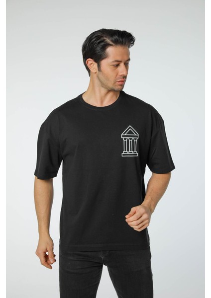 Baskılı Oversize Bisiklet Yaka T-Shirt