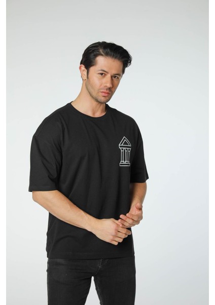 Baskılı Oversize Bisiklet Yaka T-Shirt