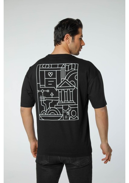 Baskılı Oversize Bisiklet Yaka T-Shirt