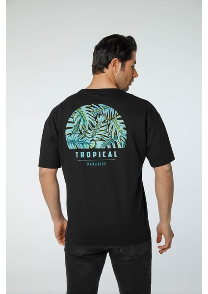 Baskılı Oversize Bisiklet Yaka T-Shirt