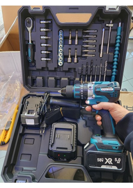 Akülü Profesyonel 13 mm Demir Mandren Vidalama , V258 5000MAH Çift Akü , Vidalama 90 Nm Tork