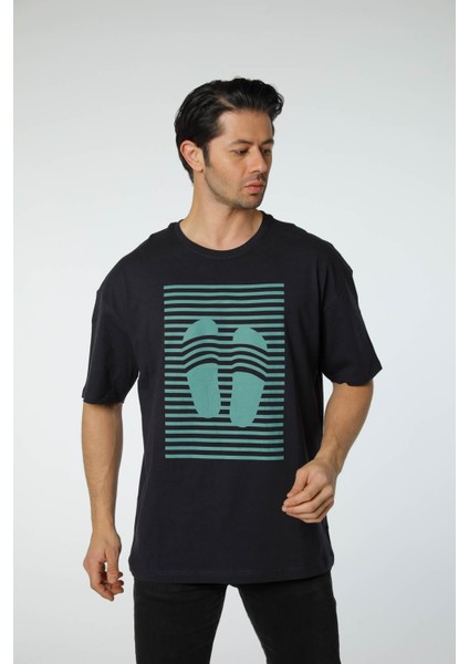 Baskılı Oversize Bisiklet Yaka T-Shirt