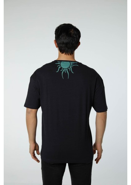 Baskılı Oversize Bisiklet Yaka T-Shirt