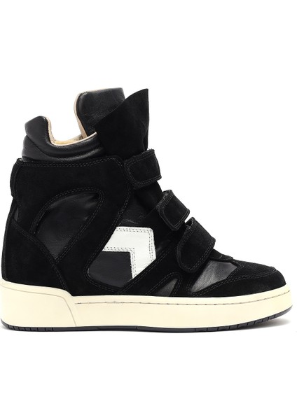 Kadın Siyah Bantlı Dolgu Topuklu Deri Sneaker 25SFD183014