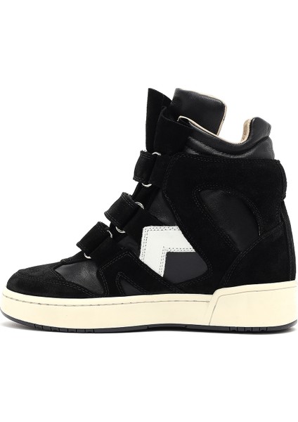 Kadın Siyah Bantlı Dolgu Topuklu Deri Sneaker 25SFD183014