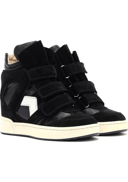 Kadın Siyah Bantlı Dolgu Topuklu Deri Sneaker 25SFD183014
