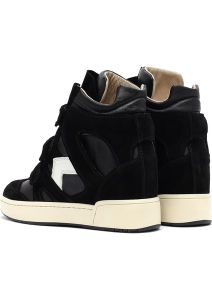 Kadın Siyah Bantlı Dolgu Topuklu Deri Sneaker 25SFD183014