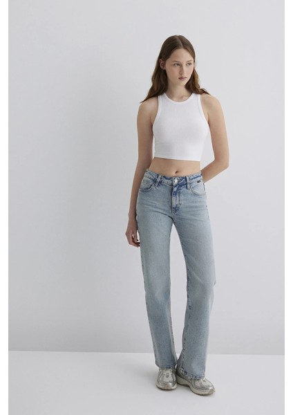 Ibiza Streç Pamuklu Straight Fit Düşük Bel Düz Paça Jeans Bayan Kot Pantolon 1010530