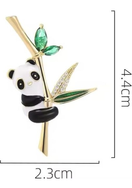 Altın Renk Zirkon Taşlı Renkli Mineli Yeşil Taşlı Tasarım Panda Broş