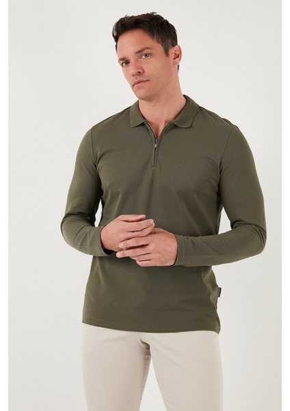 Pamuklu Slim Fit Yarım Fermuarlı Polo Yaka Sweat Erkek Sweat 5903010