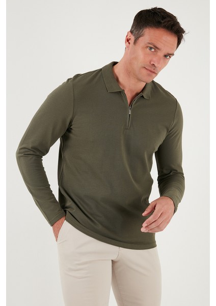 Pamuklu Slim Fit Yarım Fermuarlı Polo Yaka Sweat Erkek Sweat 5903010