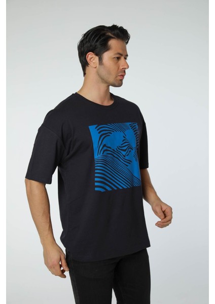 Baskılı Oversize Bisiklet Yaka T-Shirt