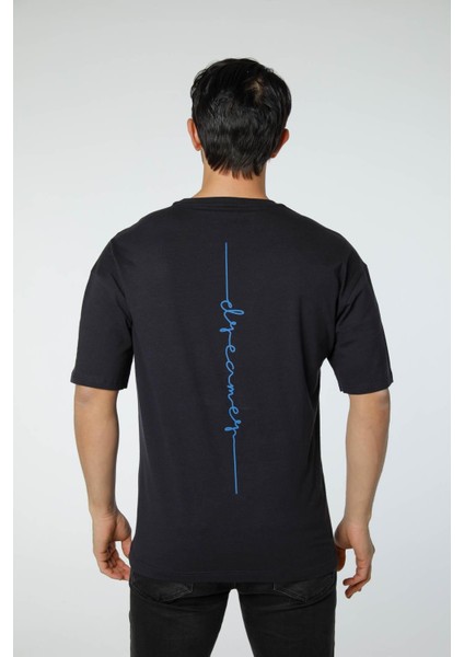 Baskılı Oversize Bisiklet Yaka T-Shirt