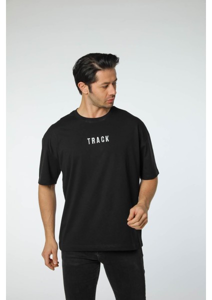Baskılı Oversize Bisiklet Yaka T-Shirt