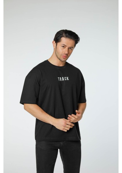 Baskılı Oversize Bisiklet Yaka T-Shirt
