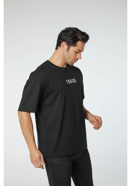 Baskılı Oversize Bisiklet Yaka T-Shirt