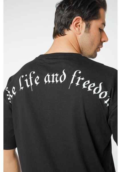 Baskılı Oversize Bisiklet Yaka T-Shirt