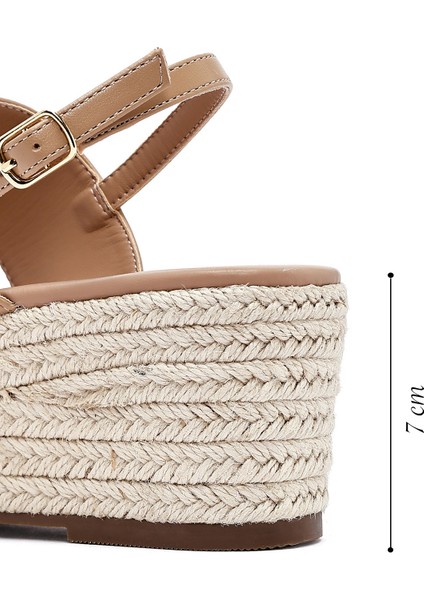 Kadın Vizon Bilekten Tokalı Dolgu Topuklu Espadril Sandalet 25SFE482118