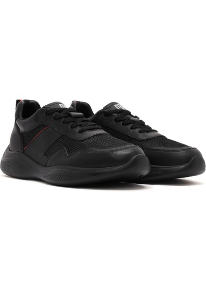 Erkek Siyah Bağcıklı Kalın Tabanlı Deri Casual Sneaker 25SFD756314