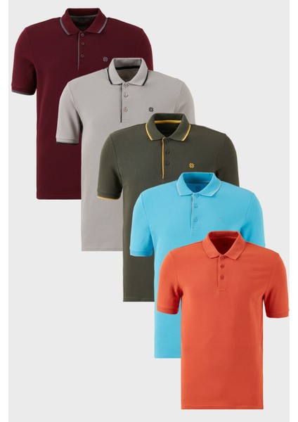Pamuklu Regular Fit Düğmeli Polo Yaka 5'li Paket T Shirt Erkek T Shirt 590211827S5