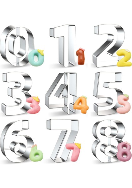 Sayı Kalıbı, 9 Adet Kurabiye Kalıbı, 0-9 Rakam, Paslanmaz Çelik, Dijital Bisküvi Kalıbı, Fondan, Kurabiye Kesici, Pişirme Kalıbı, Kurabiye Kalıbı