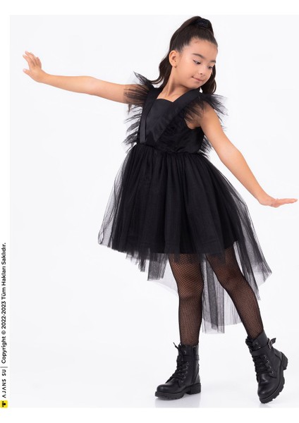 Tül Parti Balo Mezuniyet Kız Çocuk Elbisesi Wednesday Tarzı