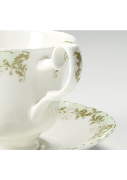 Vintage Rose Porselen 2'li Standart Çay Fincan Set Fine Bone China England 2012 Çiçek Yeşil fiyatları