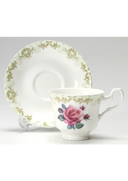 Vintage Rose Porselen 2'li Standart Çay Fincan Set Fine Bone China England 2012 Çiçek Yeşil indirimleri