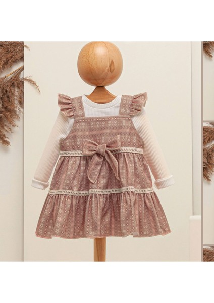 Kız Bebek Kadife Jile / Elbise ve Fitilli Çıtçıtlı Badi Ikili Takım