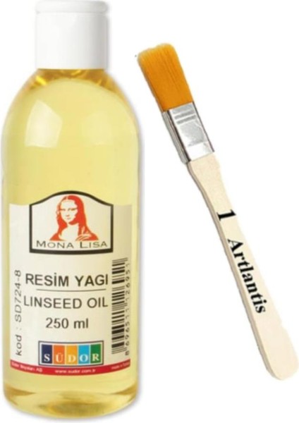 Keten Yağı 250 ml 1 Adet ve Zemin Fırçası Resim Yağı Monalisa Rafine Bezir Yağı Yağlı Boya Incelticisi Yağlı Boya Yardımcı Malzemesi
