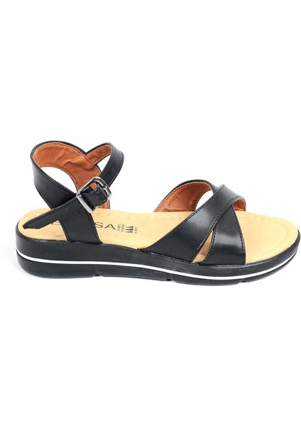 Moda Ayakkabı 5420 Siyah Kadın Günlük Düz Sandalet Ayakkabı