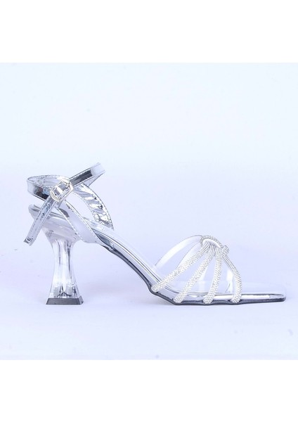 Moda Ayakkabı 531 Parlak Taşlı Şefaf 7cm Topuklu Ayakkabı
