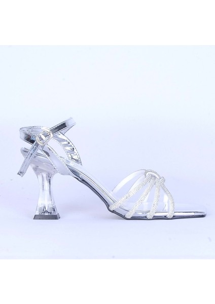 Moda Ayakkabı 531 Parlak Taşlı Şefaf 7cm Topuklu Ayakkabı
