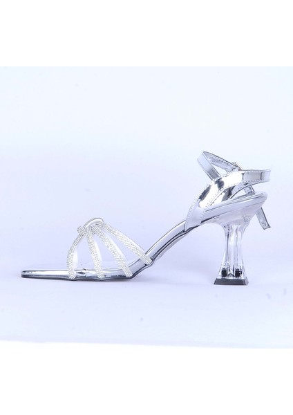 Moda Ayakkabı 531 Parlak Taşlı Şefaf 7cm Topuklu Ayakkabı