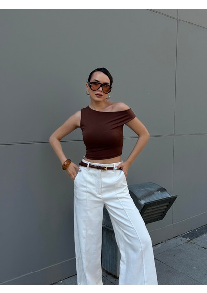 Kadın Kahve Sandy Kumaş Düşük Omuzlu Kalın Askılı Body 29127 fırsatları