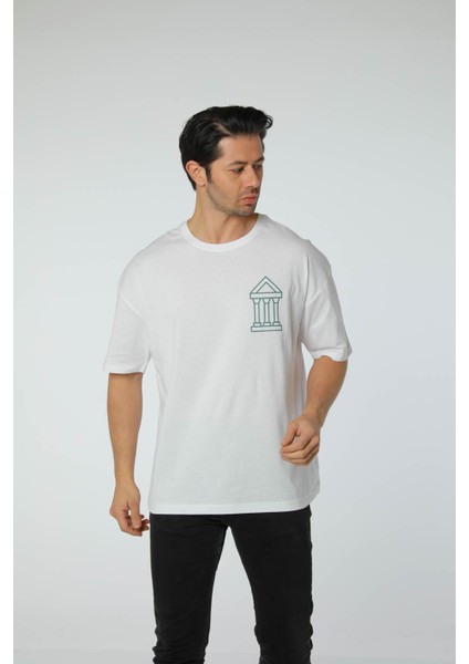 Baskılı Oversize Bisiklet Yaka T-Shirt