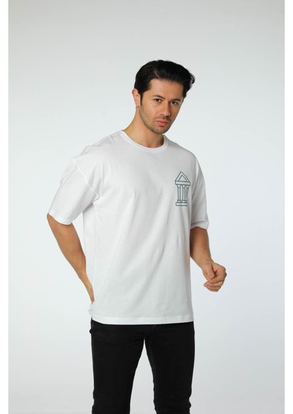 Baskılı Oversize Bisiklet Yaka T-Shirt