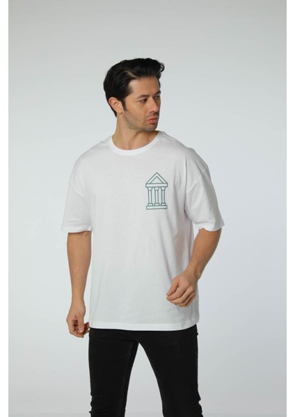 Baskılı Oversize Bisiklet Yaka T-Shirt