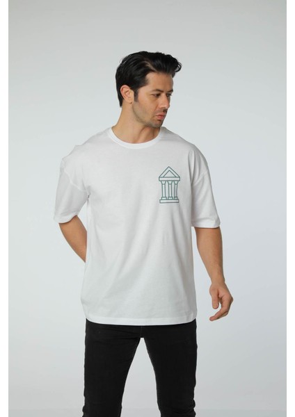 Baskılı Oversize Bisiklet Yaka T-Shirt