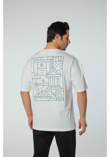 Baskılı Oversize Bisiklet Yaka T-Shirt