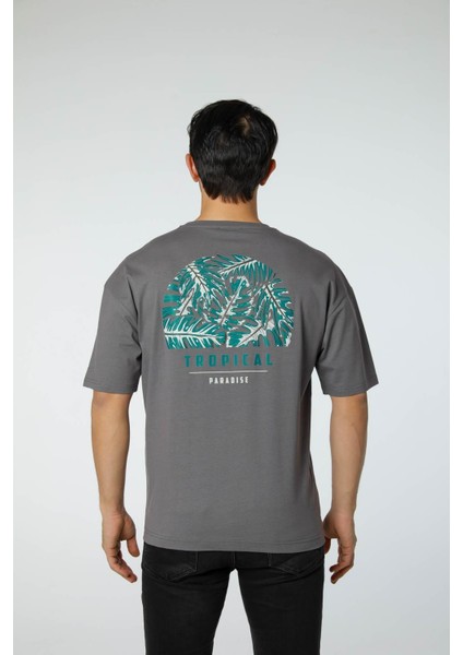 Baskılı Oversize Bisiklet Yaka T-Shirt