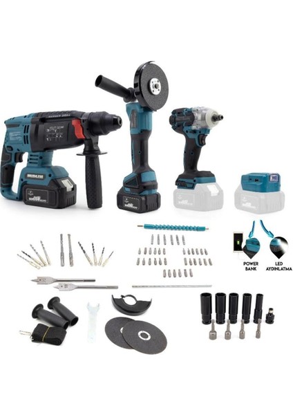 4'lü Set 36V Şarjlı Spral 36V Şarjlı Hilti 36V Bijon Sökme Torklu Vidalama+Powerbank