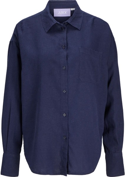 Kadın Jxjamıe Oversize Uzun Kollu Keten Gömlek 12269668 Lacivert