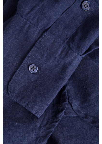 Kadın Jxjamıe Oversize Uzun Kollu Keten Gömlek 12269668 Lacivert