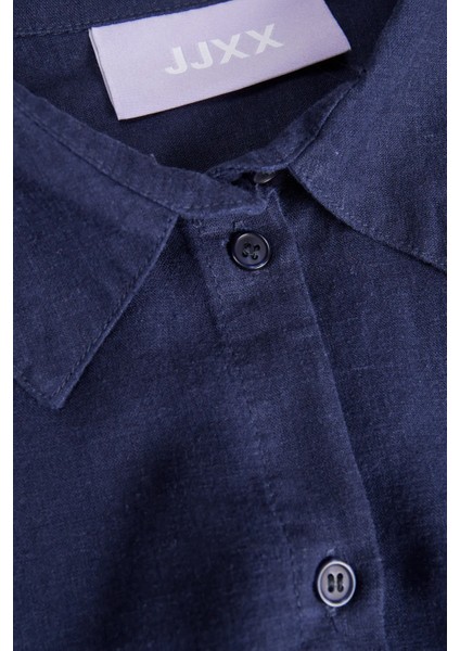 Kadın Jxjamıe Oversize Uzun Kollu Keten Gömlek 12269668 Lacivert
