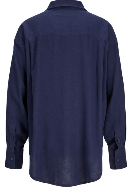 Kadın Jxjamıe Oversize Uzun Kollu Keten Gömlek 12269668 Lacivert