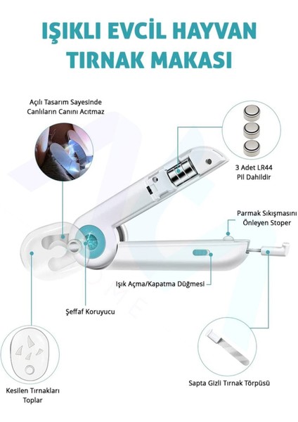 Işıklı Kedi Köpek Tırnak Makası Pet Evcil Hayvanları Için Korumalı Led'li Törpülü Tırnak Makası indirimleri